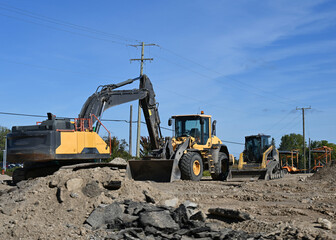 Fototapeta premium big construction vehicles and work site,