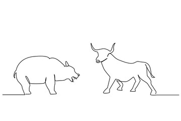 bear bull animal finance trade one line drawing design