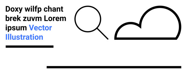 Cloud shape, magnifying glass, and placeholder text combine in basic layout. Ideal for search tools, cloud storage, technology, data analysis, minimalism, simplicity simple landing page