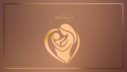 Mother and child gold silhouette with Happy Mother's Day text on colored background