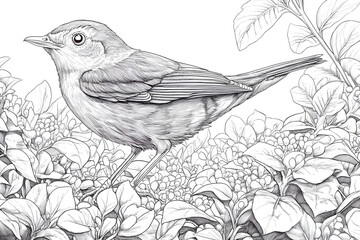 Bird in Flowers Coloring Page
