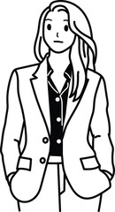 woman beautiful lady office suit cartoon avatar profile picture drawing minimal black white