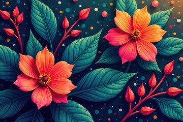 Obraz premium Bold stylized blooms, geometric leaves, vibrant hues , artwork, geometric