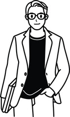 Man office suit cartoon avatar profile picture drawing minimal black and white