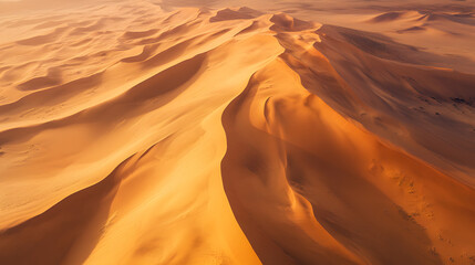 Top-Down Drone View of Sand Dunes with Soft Curves and Sharp Edges in Golden Sunset Light