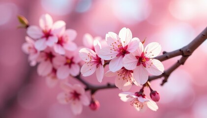 Obraz premium Delicate pink sakura blossoms, full bloom, intricate branches , nature background, pink flowers