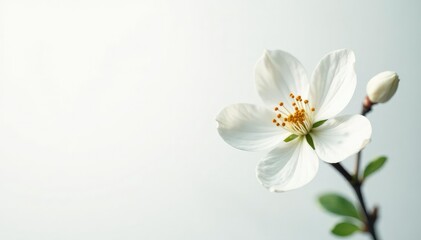 Obraz premium Delicate white blossom against pure white backdrop, purity, elegance, petals
