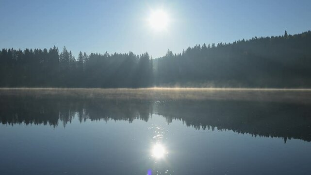 See, Wald, Nadelwald, Sonnenaufgang, Fr&uuml;hling, Windgf&auml;llweiher, Lenzkirch, Schwarzwald, Baden-W&uuml;rttemberg, Deutschland, Europa