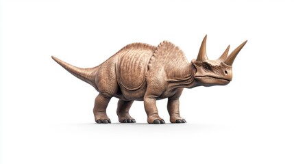 Realistic 3D Rendering of a Triceratops Dinosaur Model Standing on White Background for Educational Purposes