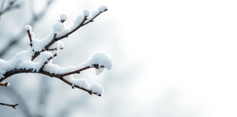 Isolated branches with snowflakes on white background, white, serene, nature
