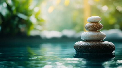 Obraz premium Serene Stacked Stones in Tranquil Water Zen Garden Spa Relaxation Image
