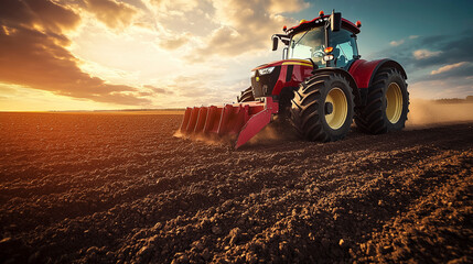 Obraz premium Farmer Walking Beside Combine Harvester at Sunrise on a Wheat Field