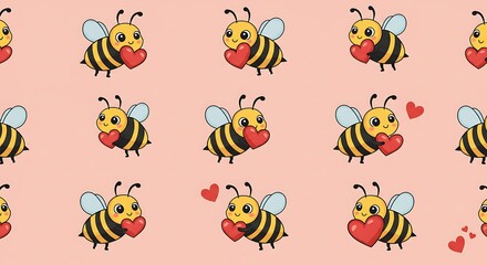 Obraz premium Adorable Bees Share Love A Sweet Valentine Pattern AI Generated