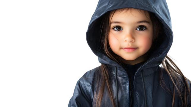 Stylish Young Girl in Oversized Hooded Raincoat Outfit Poses in Studiogenerated_png
