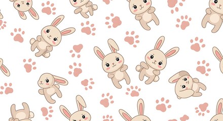 Fototapeta premium Adorable Bunny Pattern Pastel Colors Cute Cartoon Seamless Design AI Generated
