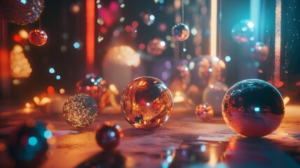 Colorful glass spheres in dreamy glowing fantasy scene