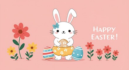 Fototapeta premium Adorable Easter Bunny Pastel Illustration Happy Springtime AI Generated