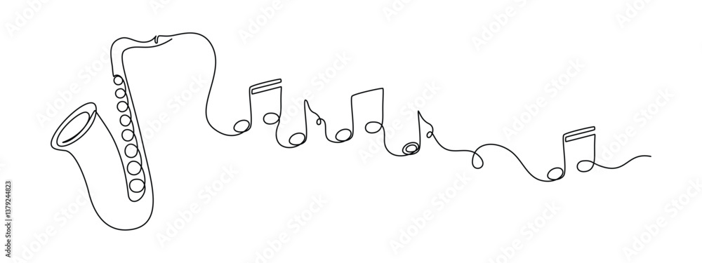 Leinwandbilder saxophone with notes in one continuous line drawing. wind musical instrument for orchestra and jazz 