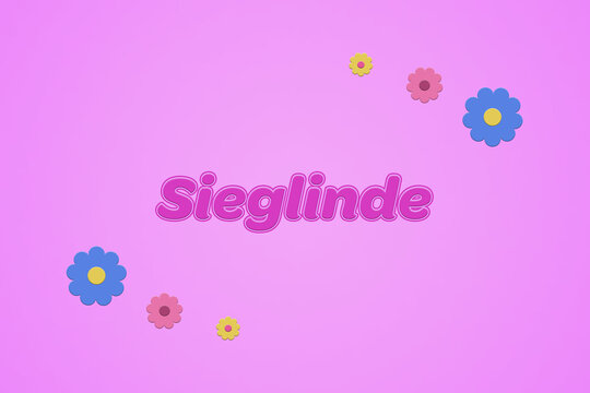 Sieglinde female girl name illustration in pink with blossoms, flowers