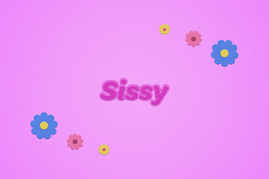 Sissy female girl name illustration in pink with blossoms, flowers