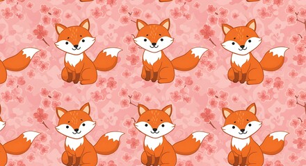 Adorable Fox Pattern Sweet Pink Watercolor Design AI Generated