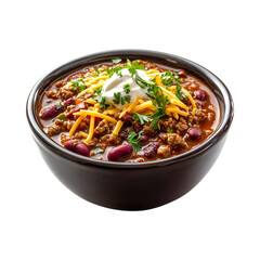 A Bowl of Hot Chili with Shredded Cheese Isolated on Transparent Background