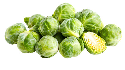 Fresh Brussels Sprouts Arranged Neatly on White Background - Top View Angle Shot