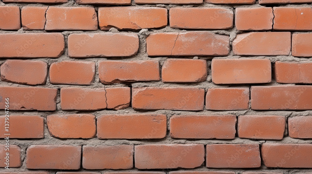 Poster textured red brick wall background with cracks and mortar gaps for construction and architecture pro