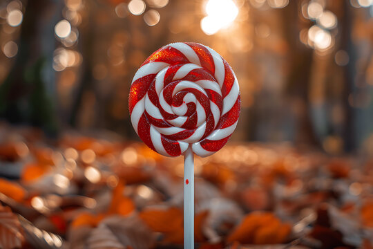 candy on stick, palo plano con piruleta de colores rojo y blanco