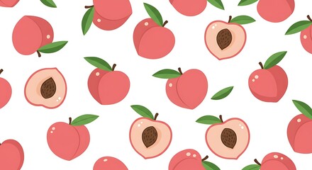 Sweet Peach Delight A Charming Illustration Juicy Peach Pattern Vibrant Pink Design Summer Peaches Flat Style Fruit Design Peachy Keen Simple Fruit Background Pink Peach Abundance Cute Fruit Pattern