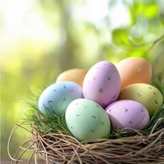 Obraz premium Colorful decorative eggs in a natural nest setting