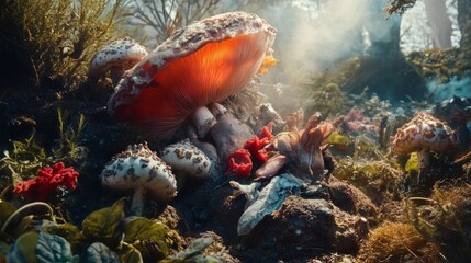 Colorful underwater coral reef with large fish and sea life