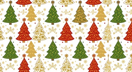Joyful Christmas Tree Pattern Festive Red Green Gold Design AI Generated