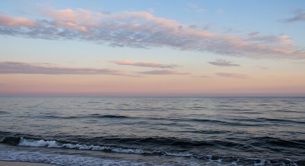 Obraz premium Serene Seascape Pastel Sunset Coastal Calm AI Generated