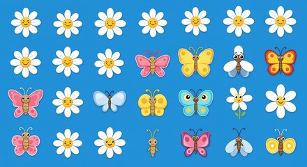 Vibrant Butterfly And Daisy Delightful Springtime Pattern AI Generated