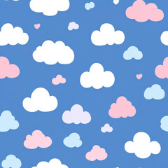 Obraz premium Whimsical cloud pattern great for kids clothes and fabrics, featuring soft hues and a clean, seamless design.