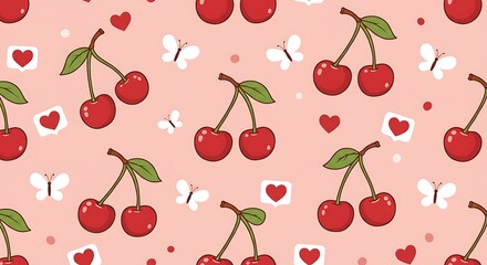 Sweet Cherry Blossom Pattern Delightful Pink Illustration AI Generated