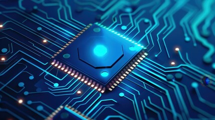 Explore the future with a vector circuit board design featuring hexagons on a sleek dark blue background.