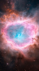 Captivating vertical cosmic scene with glowing teal nebula and starfield