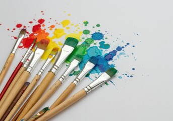 Obraz premium Vibrant paint brushes rainbow colors isolated white background