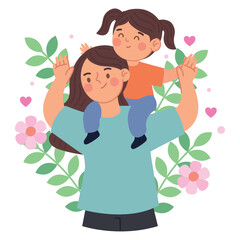 Beautiful Mothers Day Illustration with Floral Elements and Family Bonding
