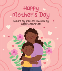 Beautiful Mothers Day Illustration with Flowers in Pink and Lilac