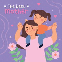 Loving Mother Hugging Her Daughter in a Floral Themed Artwork