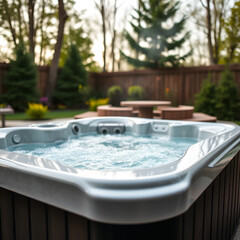 Backyard hot tub with bubbling water close up