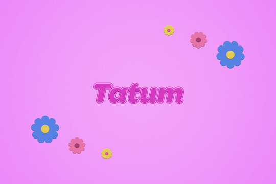 Tatum female girl name illustration in pink with blossoms, flowers