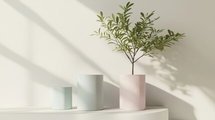 Minimalist Plant Display with Geometric Podiums.