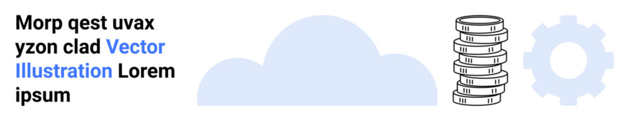 Cloud shape alongside stacked server racks and a gear symbol representing data storage, technology, and processes. Ideal for IT, cloud computing, data management, system integration, technology