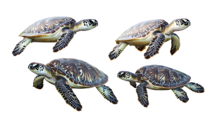 Sea Turtles on Transparent Background: Beautiful Ocean Wildlife Illustration with Clipping Path