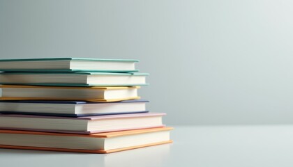 Colorful stack of books against a minimalistic background  