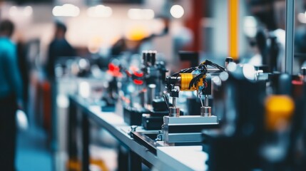 Fototapeta premium Blurred manufacturing machinery in industrial setting